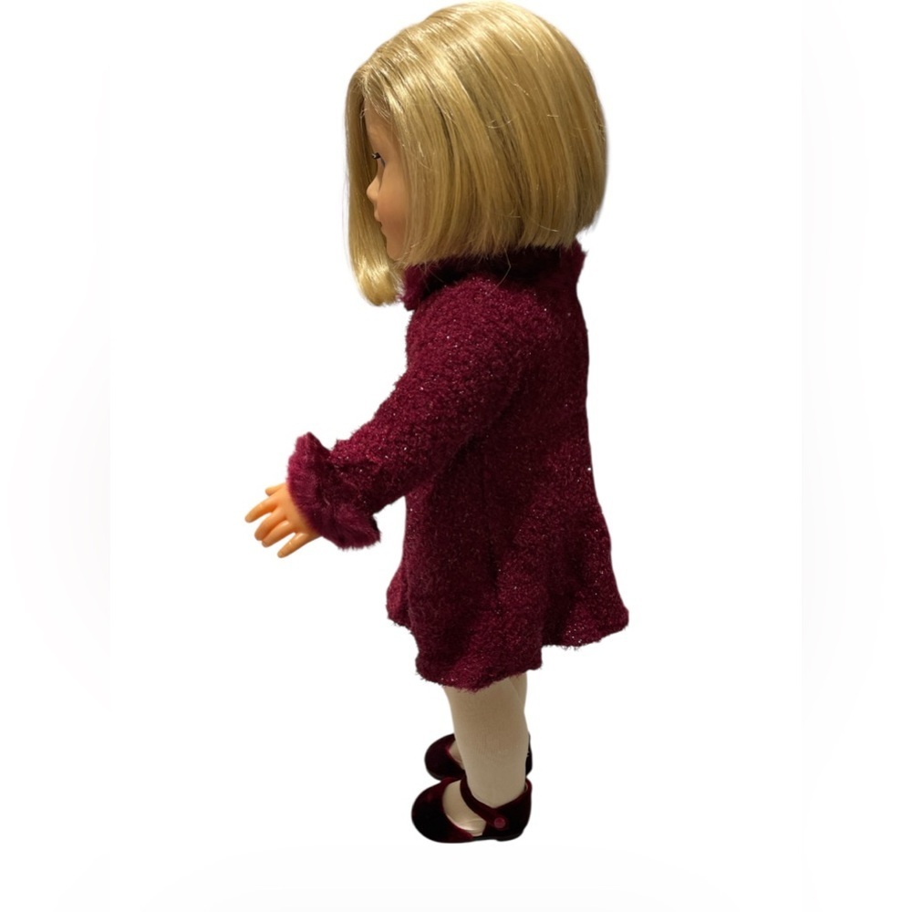 American Girl Burgundy Velvet Holiday Dress Outfit Shoes Tights AG Tagged - Picture 2 of 13
